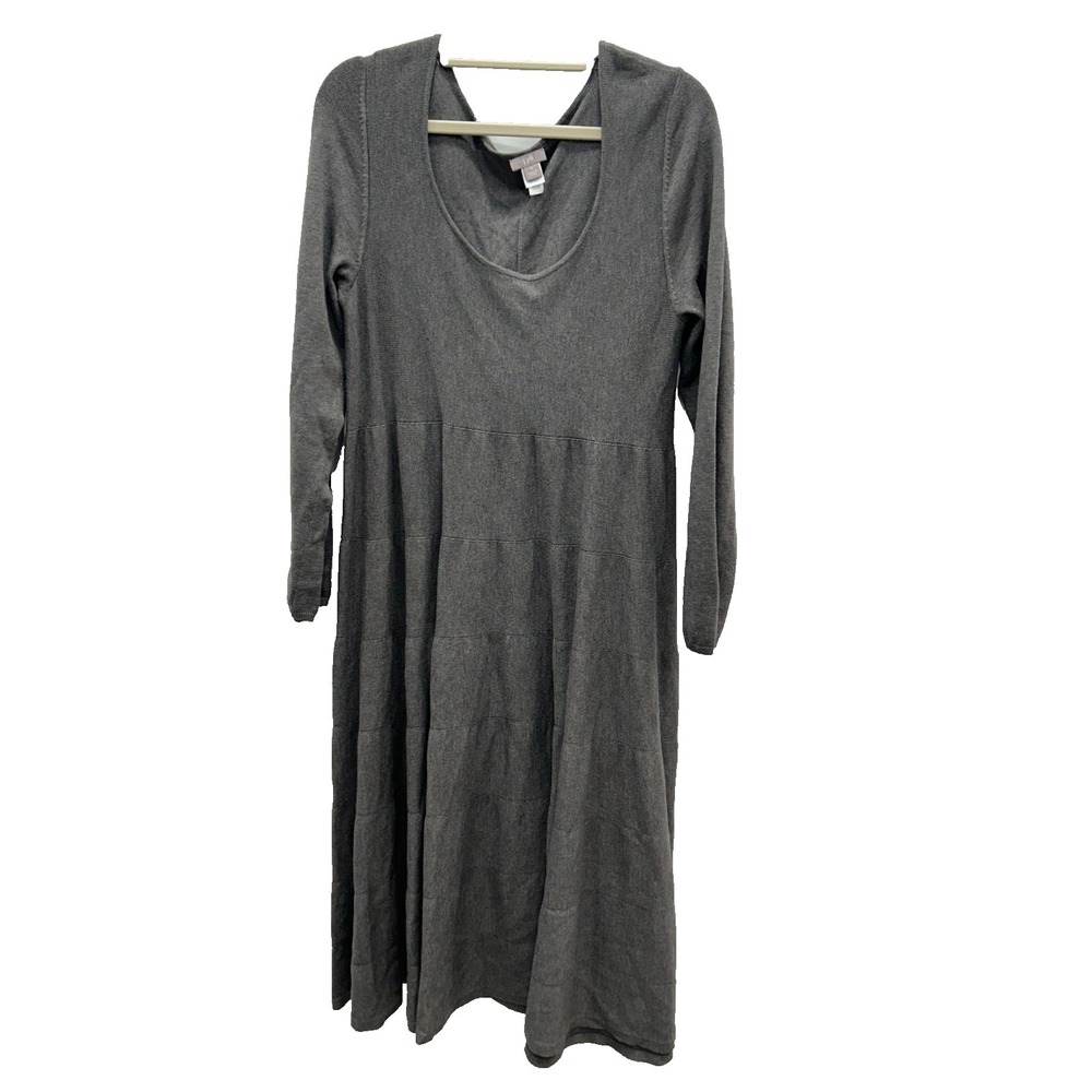 J. Jill Dress Womens Small Brown Long Sleeve Knit Midi Casual Tiered Soft Comfy